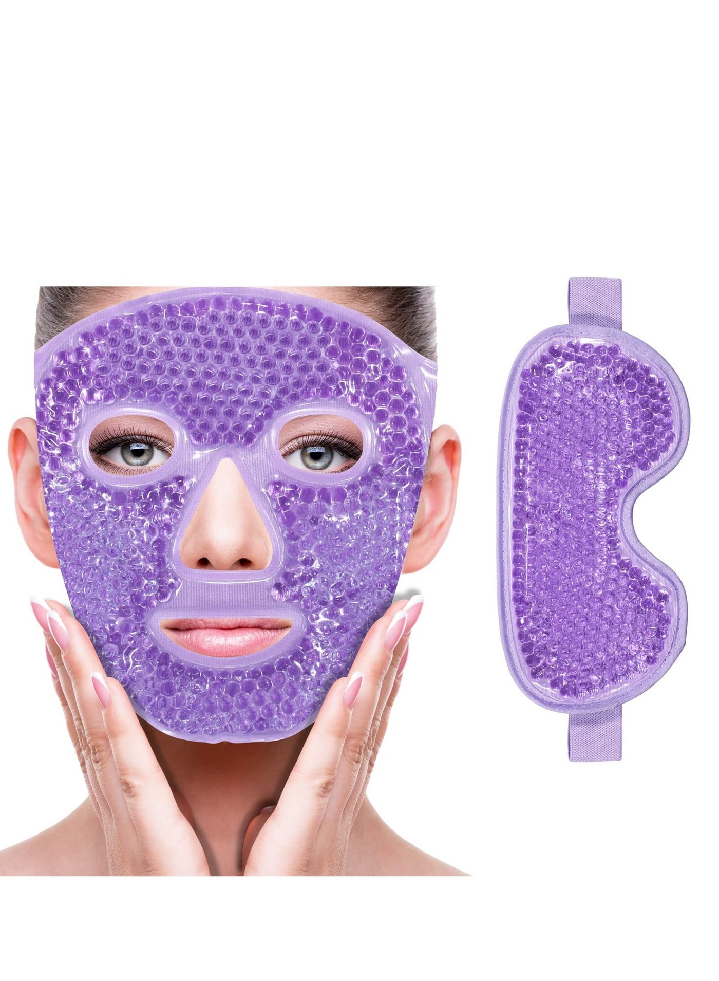 Cooling Ice Face Eye Mask for Reducing Puffiness, Bags Under Eyes,Sinus,Redness,Pain Relief,Dark Circles, Migraine,Hot/Cold Pack with Soft Plush Backing (Purple(1* Eye Mask+1*Face Mask))
