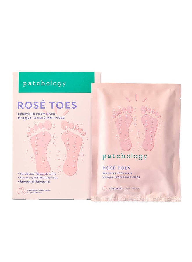 Patchology Serve Chilled Rosé Toes – Deep Softening for Rough Feet, AHA & Rose Oil, Exfoliating Bootie for Callus Relief 1 Pair