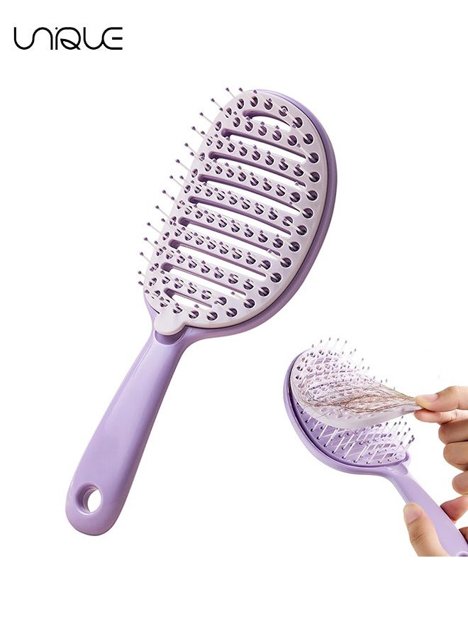 Detangle Hair Brush for Styling Women's Hair - Detangler Hair Brush for Dry Wet Hair - Curved Vented Hairbrush for Faster Drying - Removable Detangling Brush for Thick Curly Straight Hair (Purple)