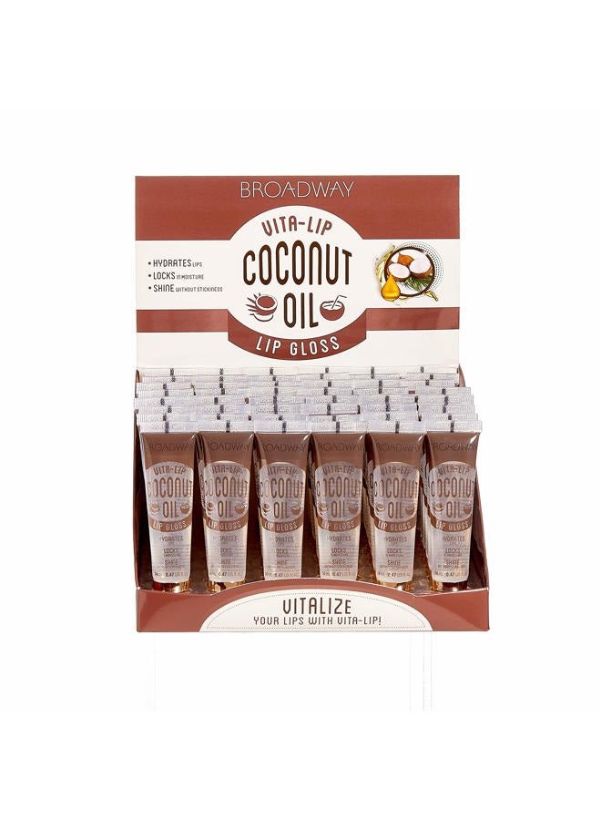 Broadway Vita-Lip Clear Lip Gloss (Coconut Oil 48 Pack), Ultra-Hydrating & Soothing Formula with Vitamin Oils, High-Shine Non-Sticky Finish, Healing Glossy Lip Balm Locks in Moisture