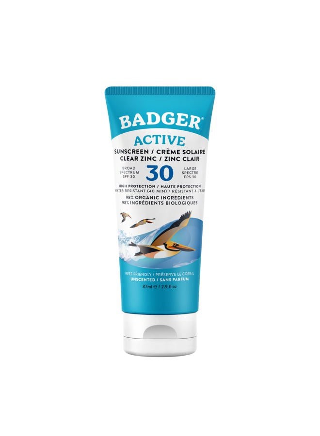 Mineral Sunscreen Cream SPF 30, Zinc Oxide Sun Care, 98% Organic, Reef Safe, Water Resistant, Unscented Face and Body Sunscreen Travel Size, 2.9 fl oz