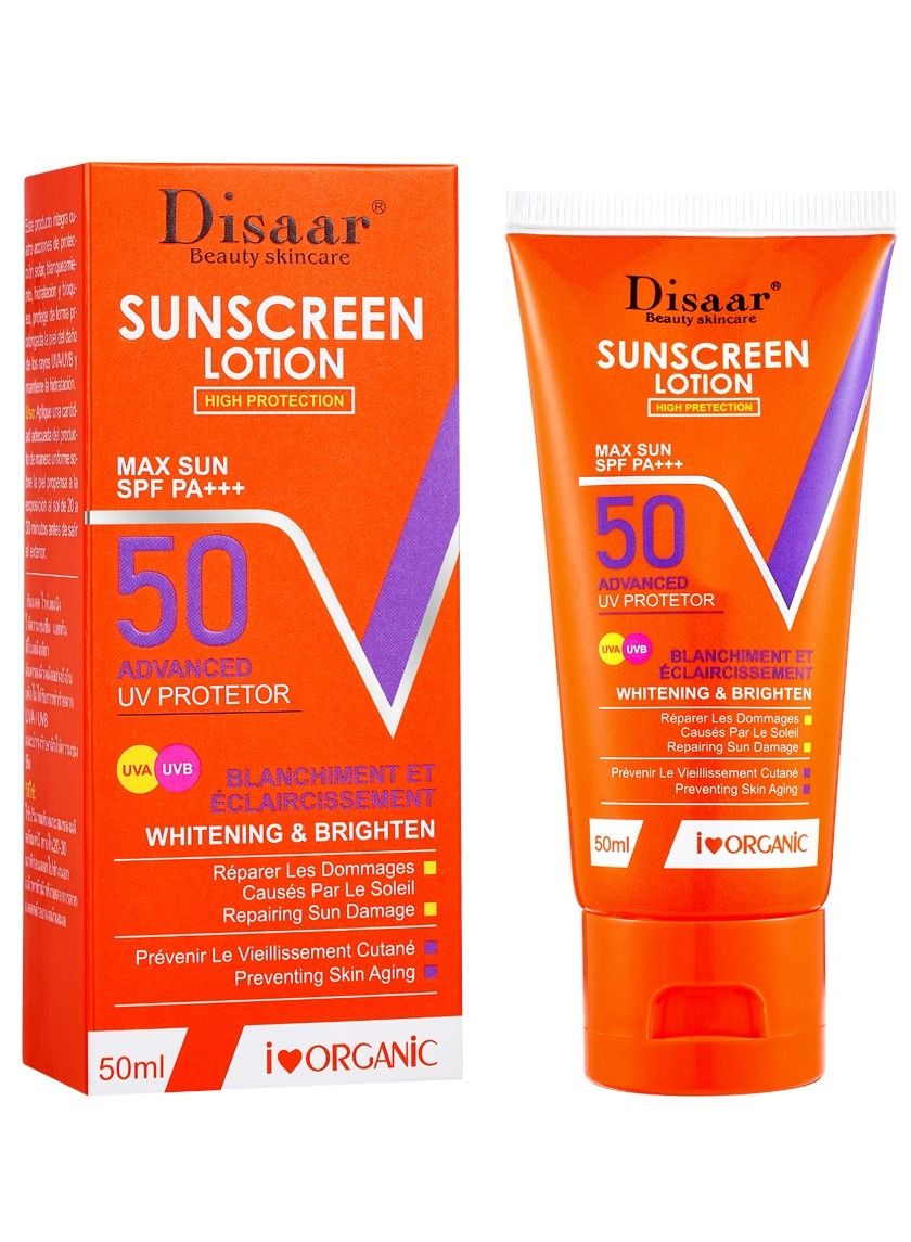 Organic Sunblock Spf 50 Sunscreen Hydrating Whitening Sun Face Cream For UV Protection 50ml