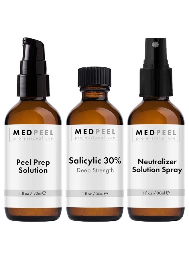 MedPeel Salicylic Acid 30% Essential Peel Kit, Includes Peel, Prep, Neutralizer, Deep Strength Professional Grade Chemical Face Peel for all Skin Tones, 1oz/30ml (Kit of 3)