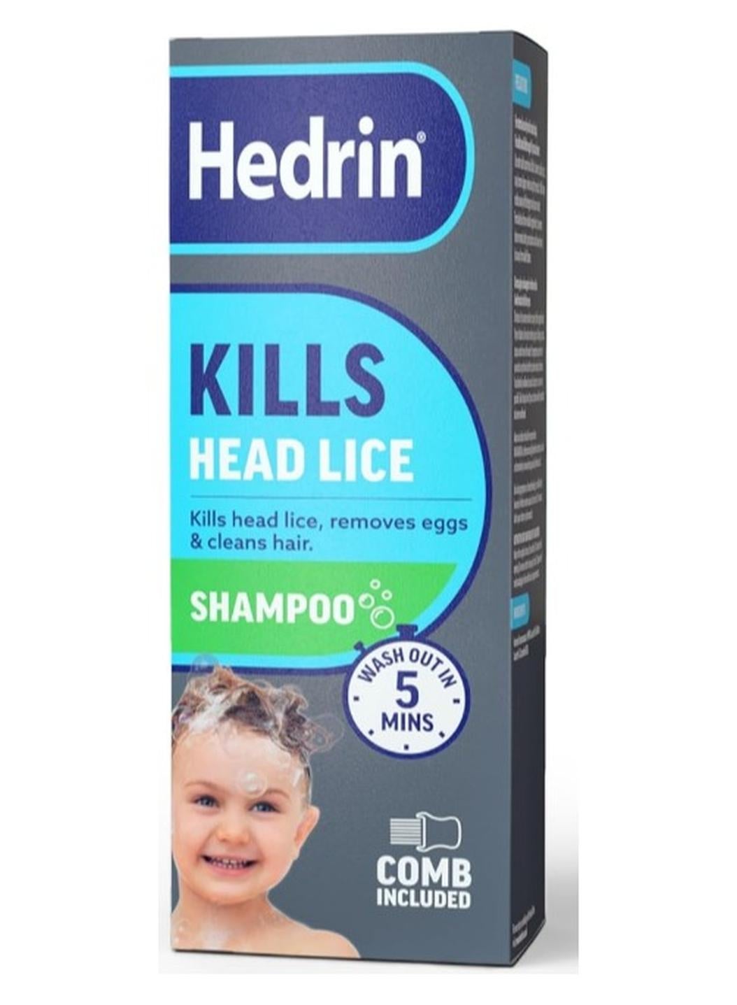 Hedrin Head Lice Shampoo & Comb Kit, Kills Head Lice & Eggs in 5 Minutes, Clinically Tested, Suitable for Adults & Children, 200ml (8 x 25ml Treatments), (Formerly All-in-One - Packaging May Vary)