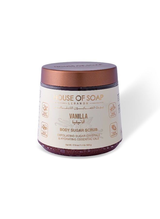 Vanilla Body Sugar Scrub Exfoliating & Moisturizing Skincare Treatment for Soft Smooth Glowing Skin – 500g