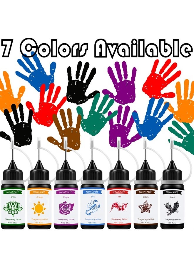 Temporary Tattoo Ink and Stencils for Adults Teens Kids, Temporary Tattoo Kit Skin Friendly - Black Red Brown Green Purple Blue Orange