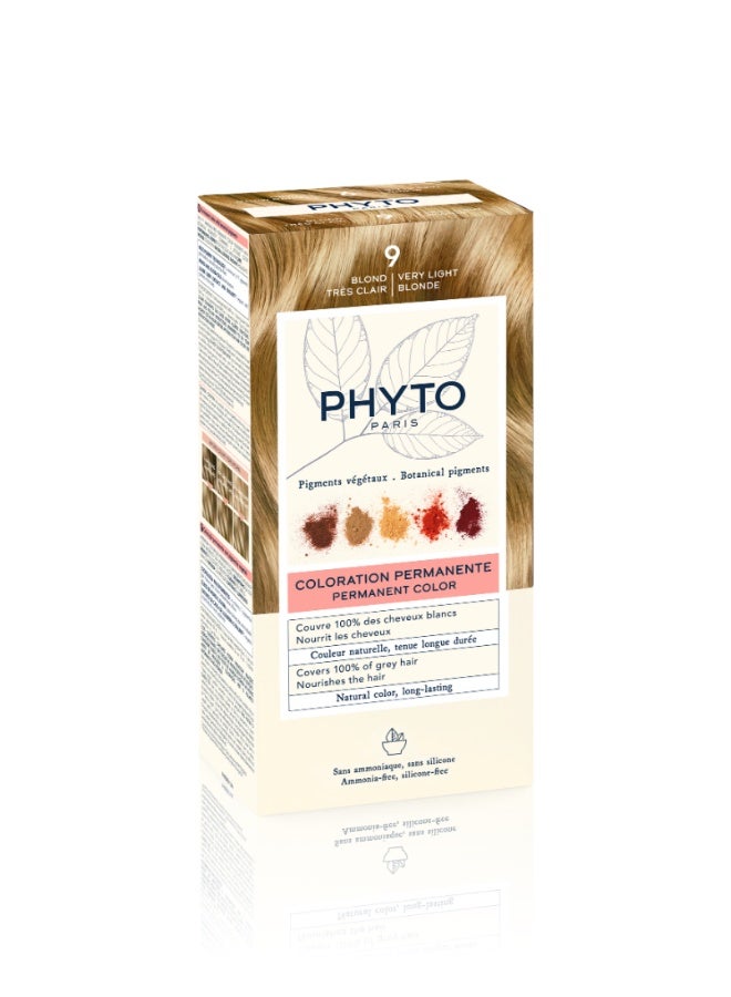 Phyto PhytoColor Permanent Hair Color Kit, Shade 9 Very Light Blonde, Ammonia-Free Botanical Hair Dye with 100% Grey Coverage