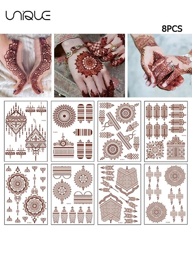 8 Sheets Temporary Tattoo Stickers Red Brown Fake Tattoo Lace Floral Temporary Waterproof Body Art Long Lasting Stickers Beach Festivals Wedding Party Decorations