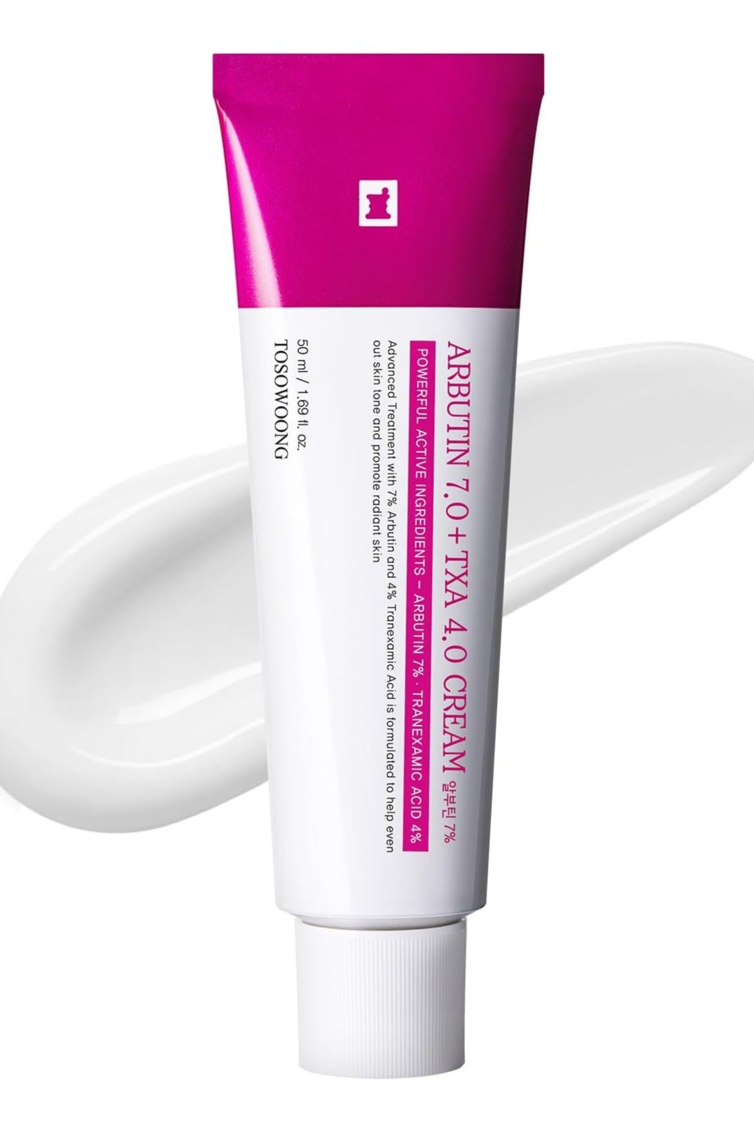 TOSOWOONG Arbutin 7% + Tranexamic Acid 4% Cream, 70,000ppm Arbutin, 40,000ppm TXA, Niacinamide, Glutathione, Supports Even Skin Tone, Enhances Skin Clarity, Korean Skin Care, 50ml, 1.69 fl.oz