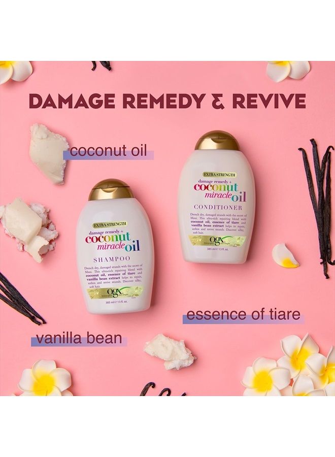 Extra Strength Damage Remedy + Coconut Miracle Oil Shampoo for Dry, Frizzy or Coarse Hair, Hydrating & Flyaway Taming Shampoo, Paraben-Free, Sulfate-Free Surfactants, 13 fl oz
