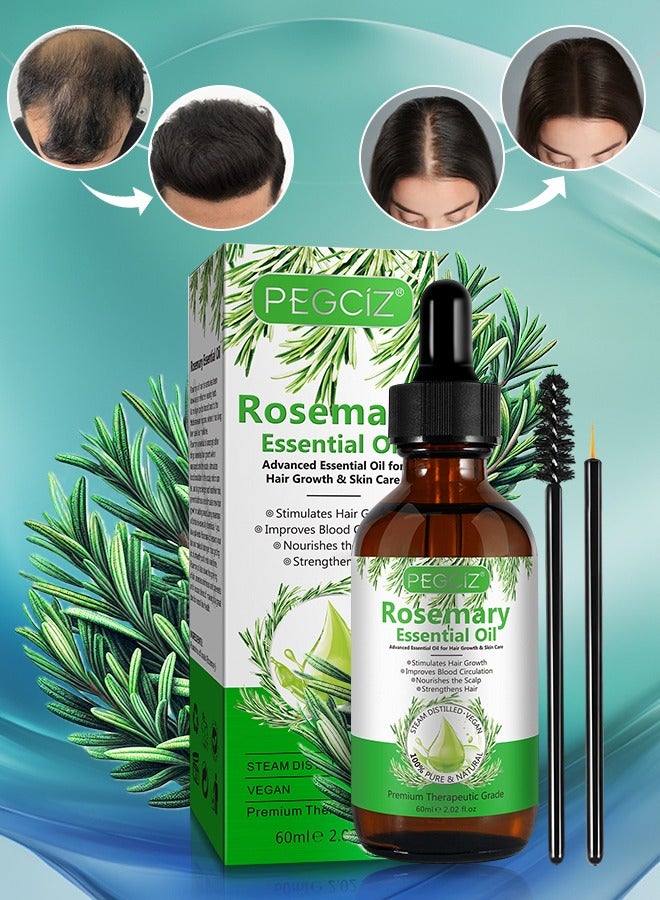 60 ml Rosemary Essential Oil  for Hair Growth Pure Organic Rosemary Oil for Dry Damaged Hair and Growth Hair Scalp Oil  Pure and Natural Premium Quality Oil Hair Loss Treatment Oil for Men and Women