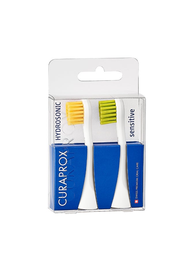 Hydrosonic Sensitive Brush Heads, Duo-Pack – New Ultra-Gentle Replacement Heads for Sonic Toothbrush, Yellow/Green