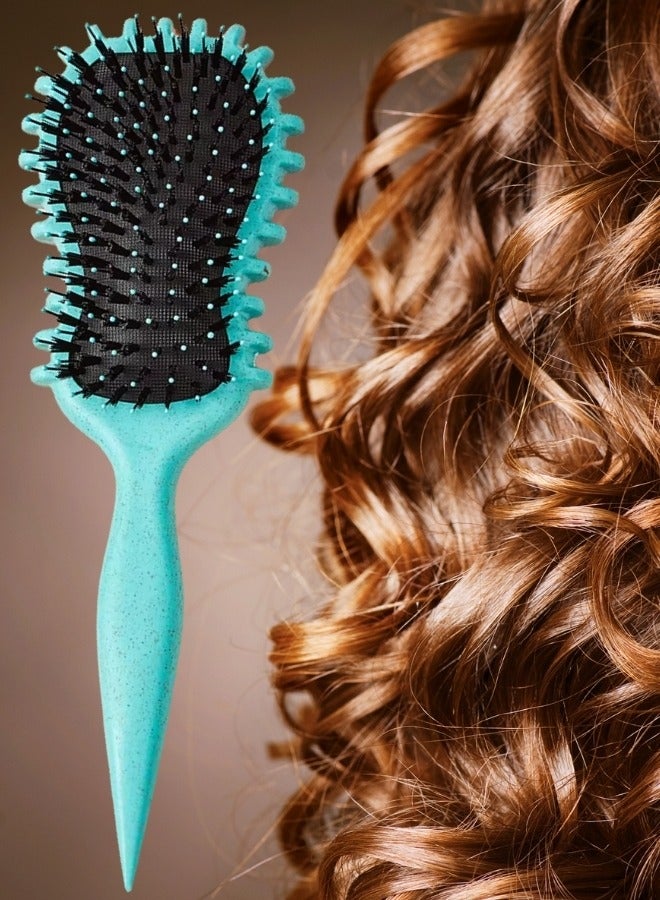 Curly Hairbrush Styling Hair Curling Comb Curly Hairbrush Best Curl Define Styling Brush with Prongs Bristle Hairbrush for Combing and Shaping Reduce Pulling and Curl Separation for Defined Curls Green