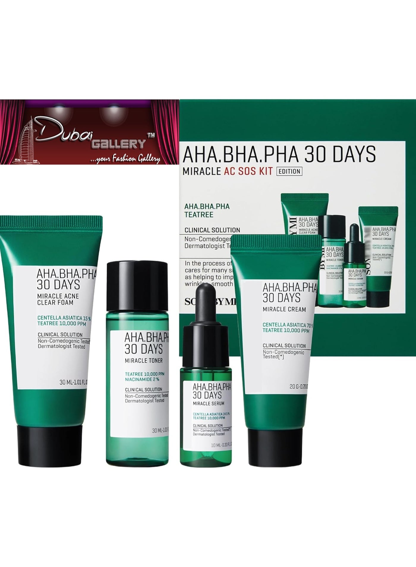 AHA BHA PHA 30 Days Miracle Toner + Cream + Serum + Acne Clear Foam