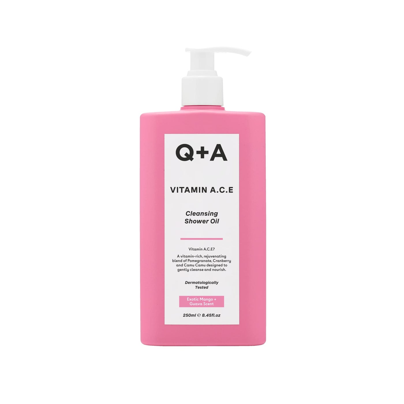Q+A Vitamin A.C.E Cleansing Shower Oil (250ml), Cleansing Oil Shower Gel Alternative, Body Care, Hydrating Body Wash with Berry & Sea Buckthorn Oils, Tropical Mango & Guava Scent, Moisturizes, Soothes
