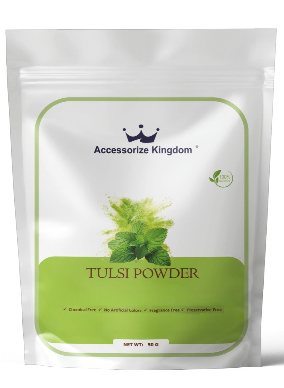 Tulsi Powder (50gm) – 100% Natural & Pure | Suitable for Hair & Skin | Nourishes Hair, Reduces Hair Fall & Stimulates Growth | Soothes Scalp, Improves Skin Texture & Controls Oil