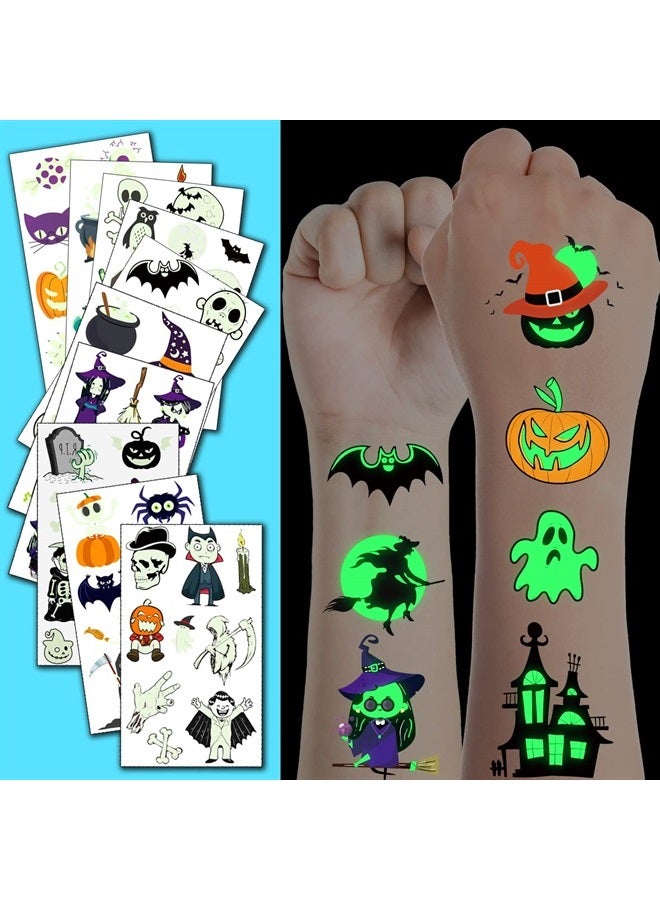 Halloween Temporary Tattoos for Kids, Glow in Dark Tattoos Stickers with Pumpkin Skull Ghost Monster for Halloween Party Favors Decoration