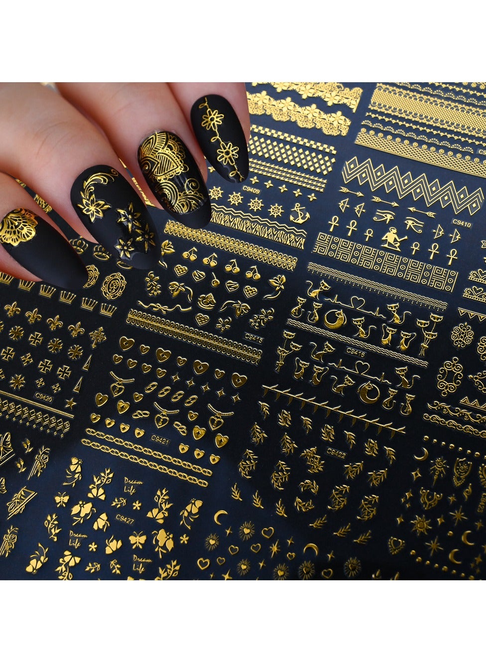 Exotic Egyptian Cat Set Nail Stickers Simple Solid Color Egyptian Cat Hot Stamping 30 Sheet Set Nail Decoration