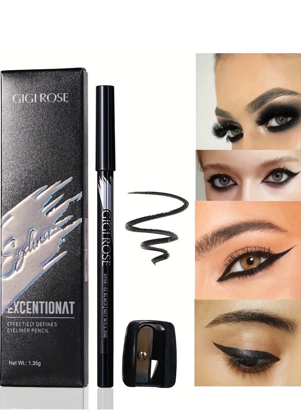 Black Eyeliner Pencil Eye Liner Pen with Sharpener Semi Matte Finish Long Lasting Waterproof Quick Drying Eyeliner Pen
