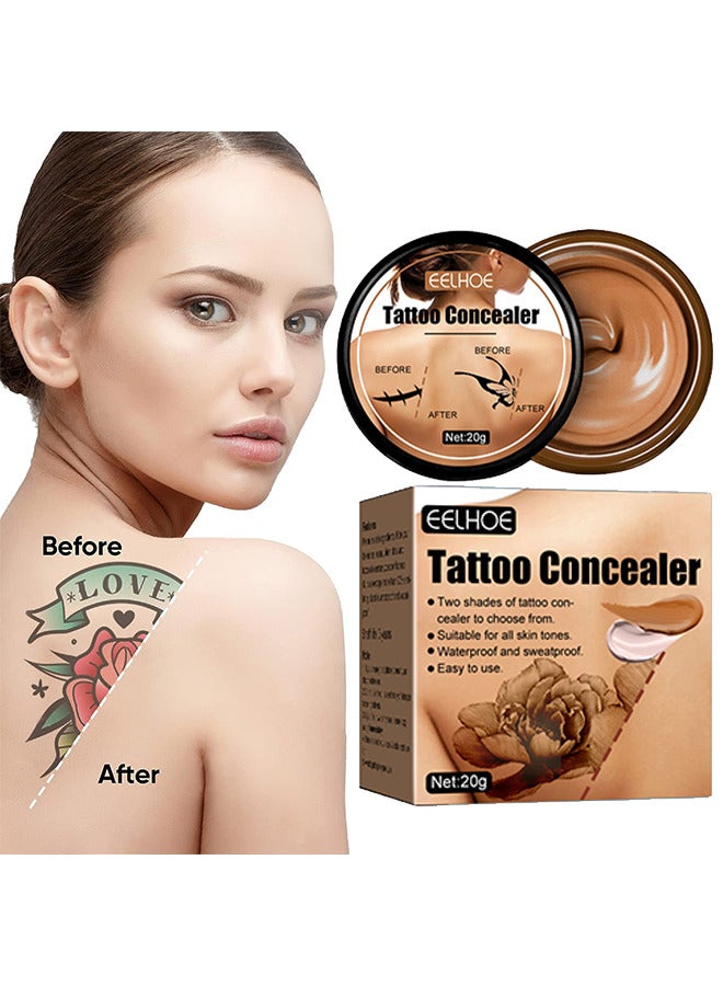 Professional Tattoo Concealer, Waterproof Tattoo Concealer Makeup, Suitable For Dark Spots, Scars, Vitiligo, Suitable for Men and Women (Dark Color 20g)