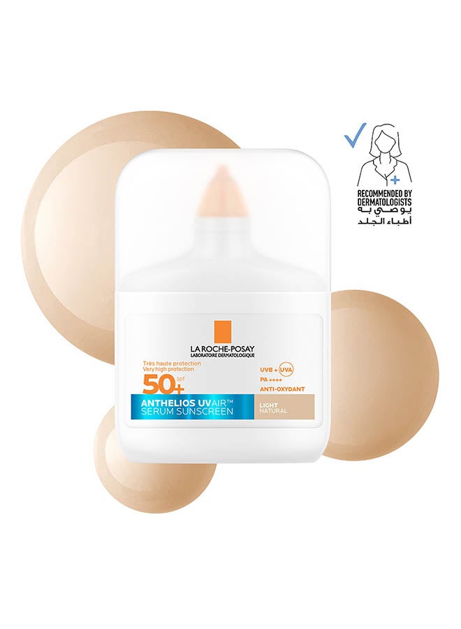 La Roche-Posay Anthelios UVAir Light Natural Shade Sunscreen Serum SPF 50+ with Niacinamide; Daily Facial Sunblock for Men/Women; Light as Air Texture with Invisible Finish for All Skin Types 50ML