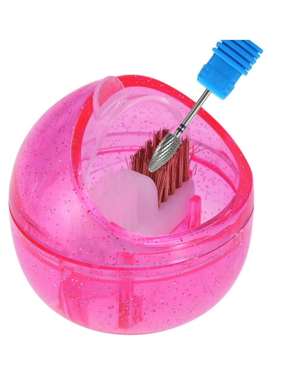 Nail Art Cleaner Tool Case with Steel Wire Brush and Nylon for Cleaning Ceramic/Carbide Drill Bits, Anti-splash Design Bit Box, Washable, Removable, 1pc assorted color