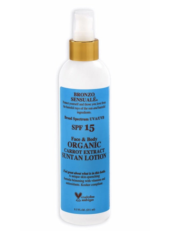 Bronzo Sensuale SPF Sunscreen Deep Golden Tanning Organic Carrot Lotions 8.5 Ounces (SPF 15 Lotion)