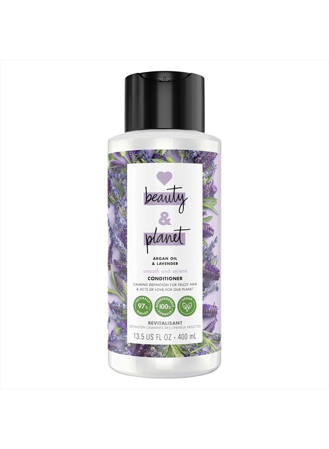 Love Beauty and Planet Smooth & Serene 100% Biodegradable Conditioner Moisture Conditioner For Frizz Control Argan Oil & Lavender Vegan Conditioner 0% Silicones, Parabens, And Dyes 13.5 oz