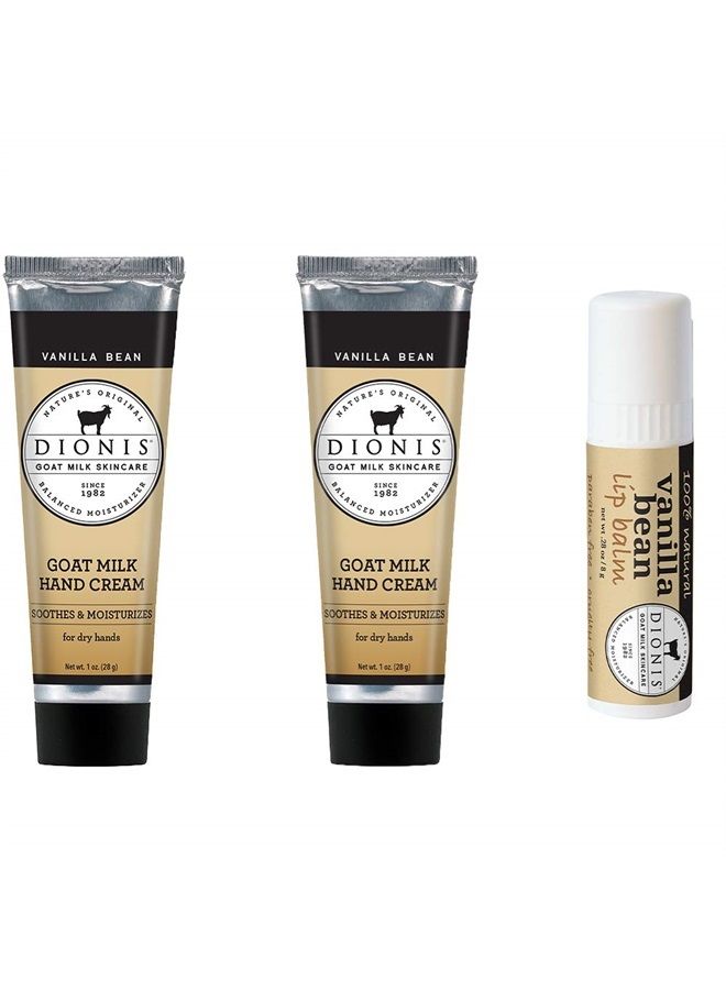 Goat Milk Hand Cream and Lip Balm 3 Piece Gift Set (Vanilla Bean, 3 Piece)