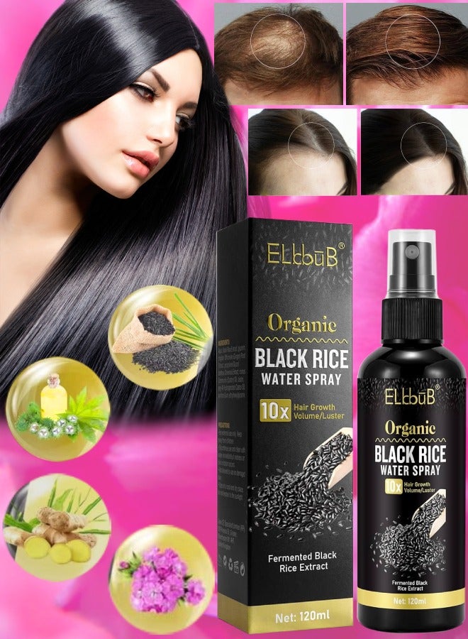 120ml Organic Black Rice Water Spray with Castor Oil Biotin for Hair Growth Hair Regrowth Treatment for Thicker Fuller Hair Growth Hair Growth Serum Rice Water Spray for Damaged Hair