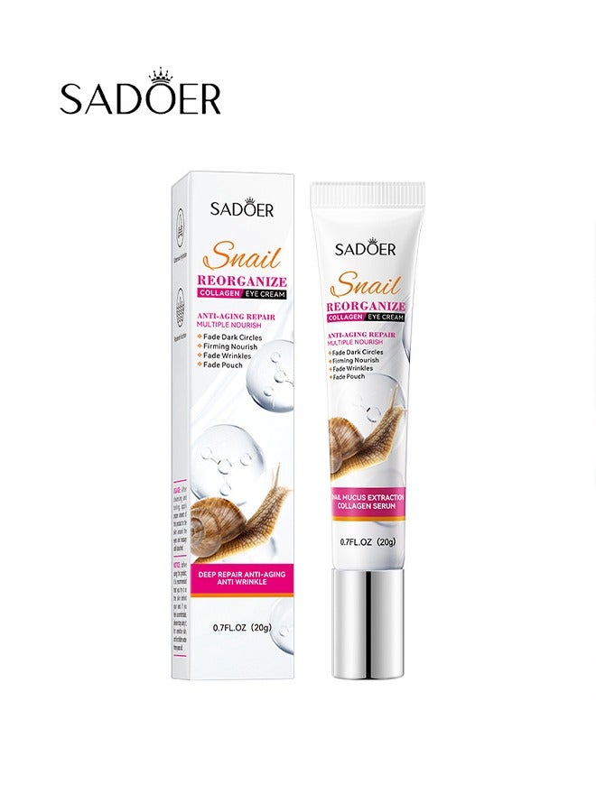 Snail Reorganize Collagen Eye Cream,Anti- aging Repair & Firming Nourish & Fade Wrinkles,and Fade Pouch Snail Eye Cream 20g