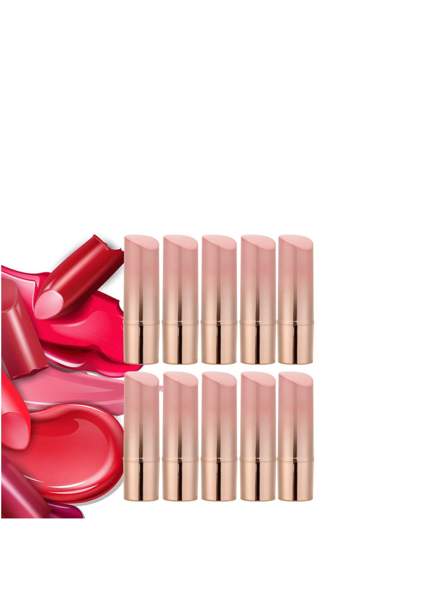 10Pcs DIY Empty Lipstick Tubes, DIY Lip Balm Round Refillable Container Packing ABS Cosmetic Tool Bottle, Pink and Golden Gradient