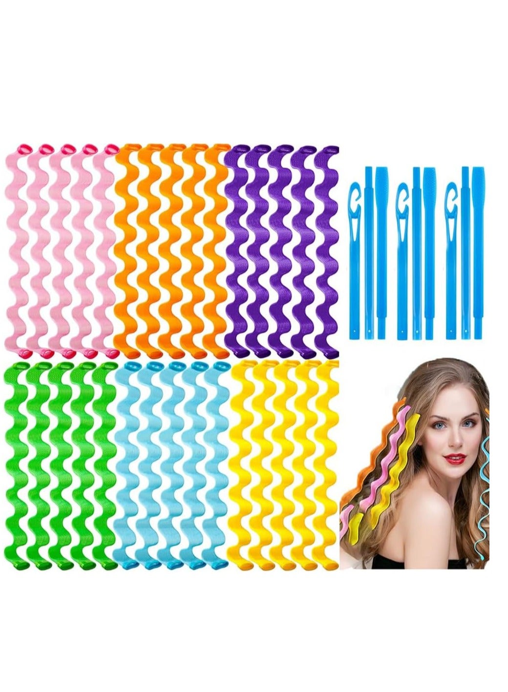 36 Pieces No Heat Hair Curlers Spiral Curl Styling Kit Spiral Curlers Hair Roller Curler for Extra Long Hair Most Kinds of Hairstyles