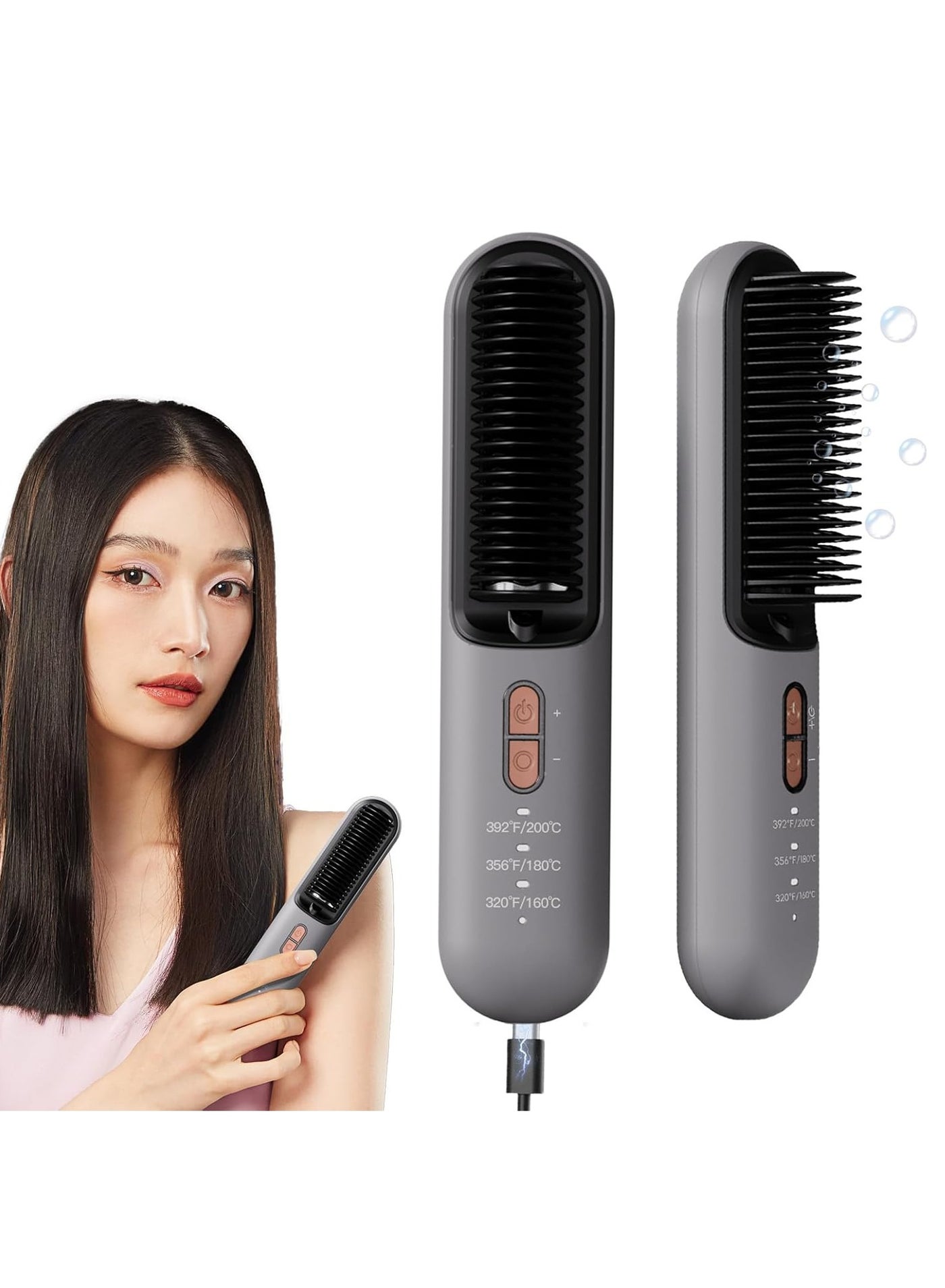 Cordless Ionic Hair Straightener Brush – Mini Hot Comb With 3 Heat Levels, USB-C Rechargeable, Anti-Scald & Portable For Women