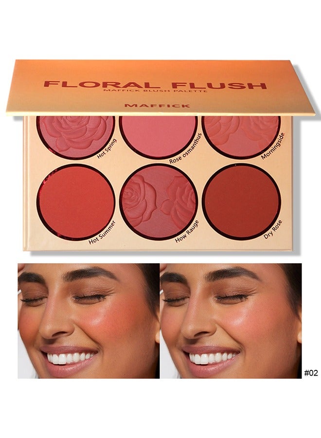 Floral Flush-6 Color Blush Palette, Eyeshadow Palette, Matte Pearl Finish for Diversified Vibrant Looks #02