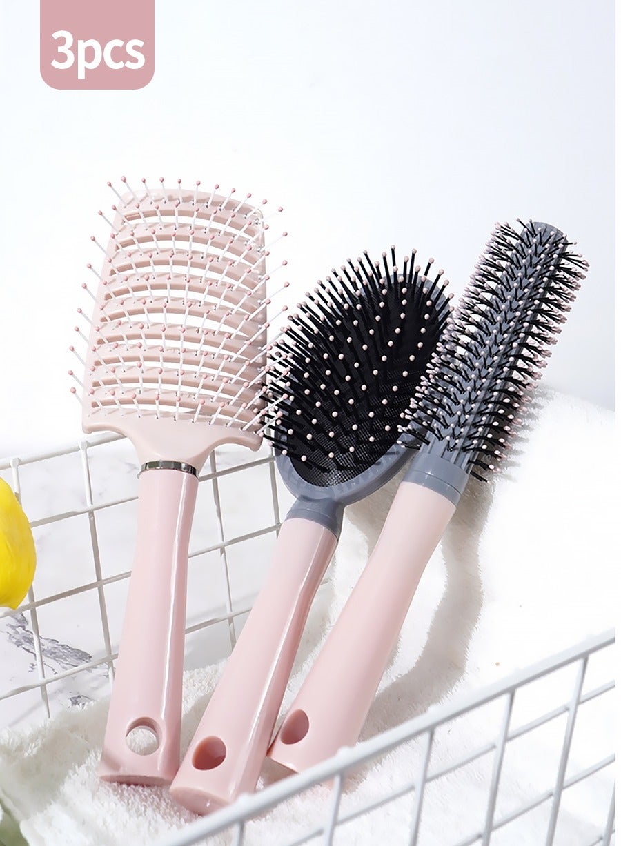 3Pcs Hair Brush Set,Anti Static Massage Oval Comb with Detangling Nylon Pins Massage Paddle BrushTail Comb Wet Dry Brush for Women Men Hair Styling