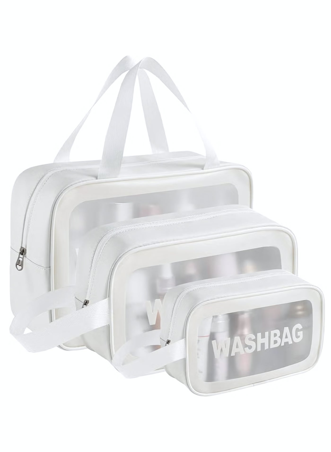 Cosmetic Bag,3 Pcs Toiletry Bag Makeup Bag Travel Bag Set for Toiletries, Portable Toiletry Bags for Traveling Women, Translucent Waterproof Make Up Bag for Travel and Bathroom (White)
