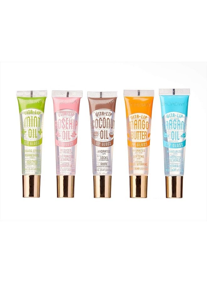 Vita-Lip Clear Lip Gloss 0.47oz/14ml (5PCS Mint & Coconut & Rosehip & Mango Butter & Argan Oil) (5 PCS SET)