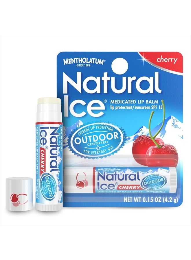 Mentholatum Natural Ice Cherry Flavor Medicated Lip Balm, Hydrating Lip Care for Dry, Chapped Lips, Moisturizing Formula with SPF 15 Helps Prevent Sunburn, Protection for Smooth, Soft Lips (12 pack)