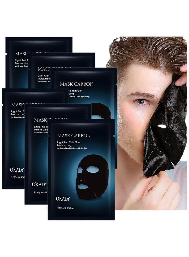 Activated Carbon Men Sheet Mask, 10 Pcs Deep Purifying Mask, Extracted Mineral Activated Carbon, Detoxify and Tighten Skin, Deep Cleaning Pores, Gift for Men, Father, Boyfriend, Vegan