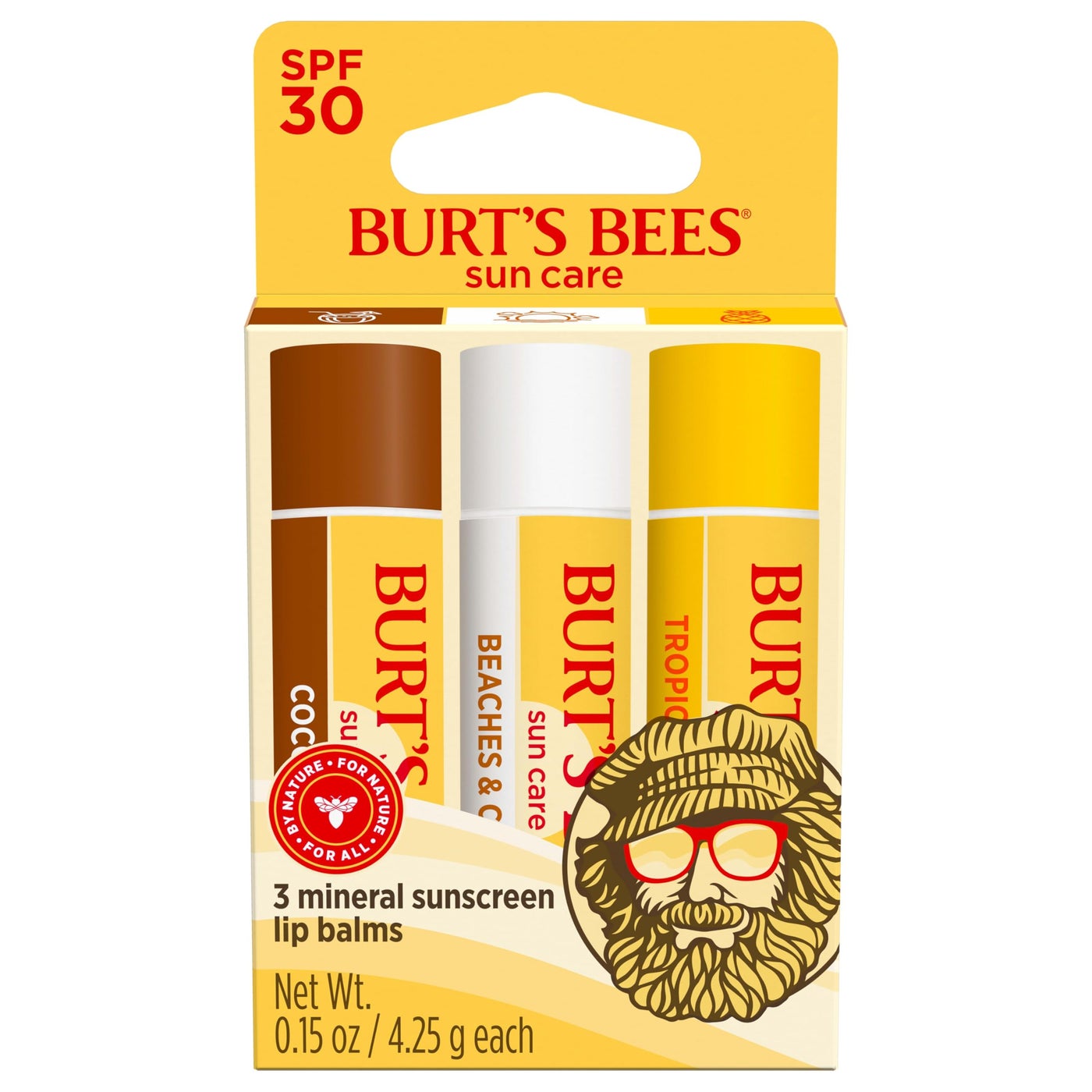 Burtâ€™s Bees SPF 30 Lip Balm, Island Getaway - Coco Loco, Beaches & Cream, Tropic Like It's Hot, Water-Resistant Sun Care, Natural Origin Lip Treatment, 3 Tubes, 0.15 oz