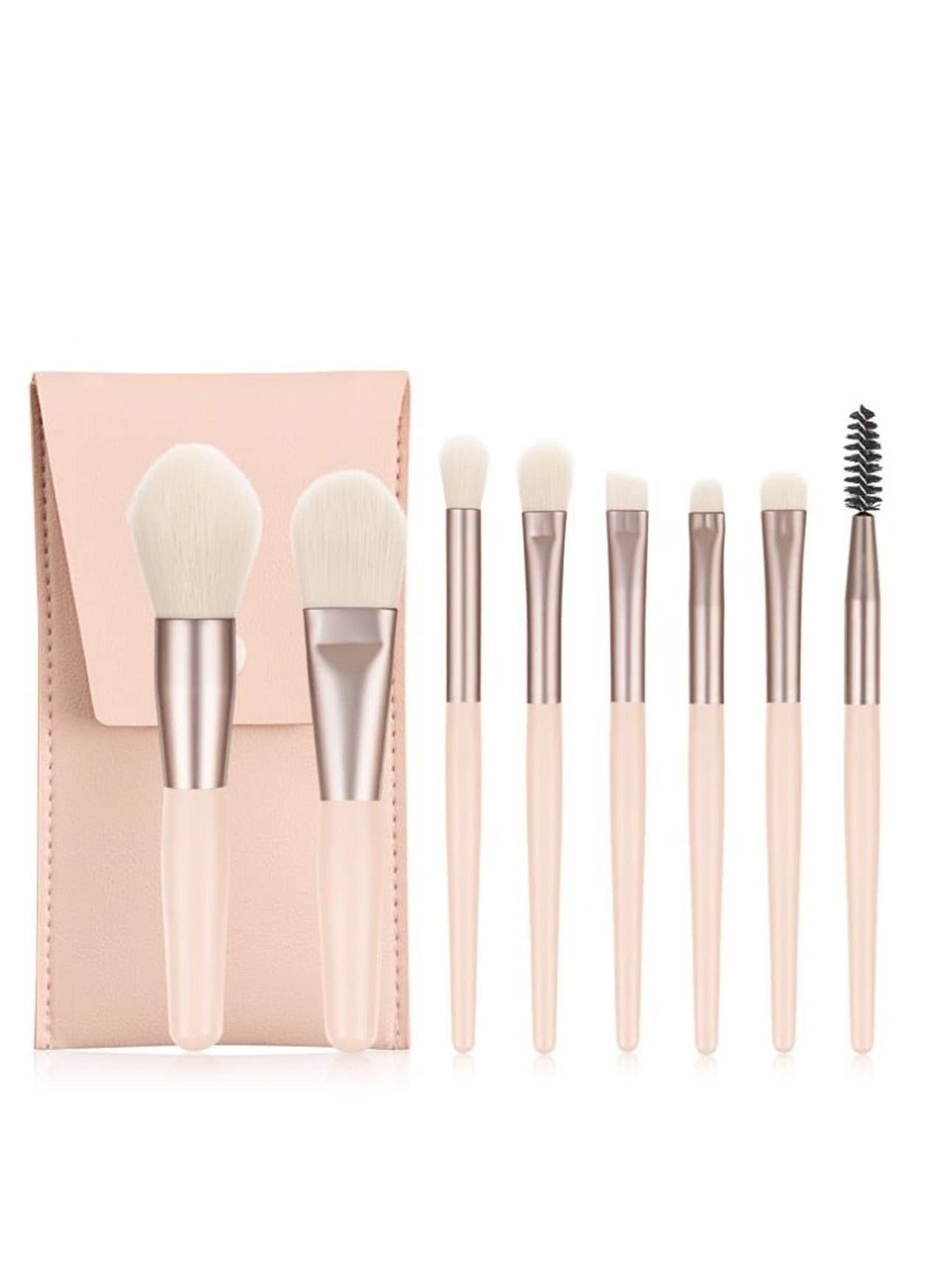 Maffcik Makeup Brushes Set with Bag, 8pcs Travel Makeup Brush Kit, Mini Cosmetic Brushes for Face Foundation Blush Eye Shadow, Wooden Handle Synthetic Bristle