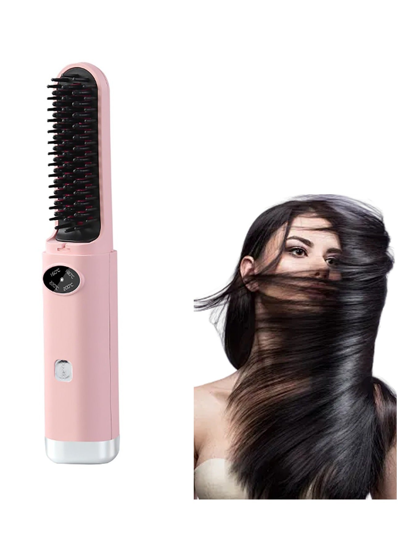 Cordless Hair Straightener Brush, Portable with Negative Ion Technology, 4 Temperature Settings, LED Display, Suitable for Travel and Home, Nice Gift for Women