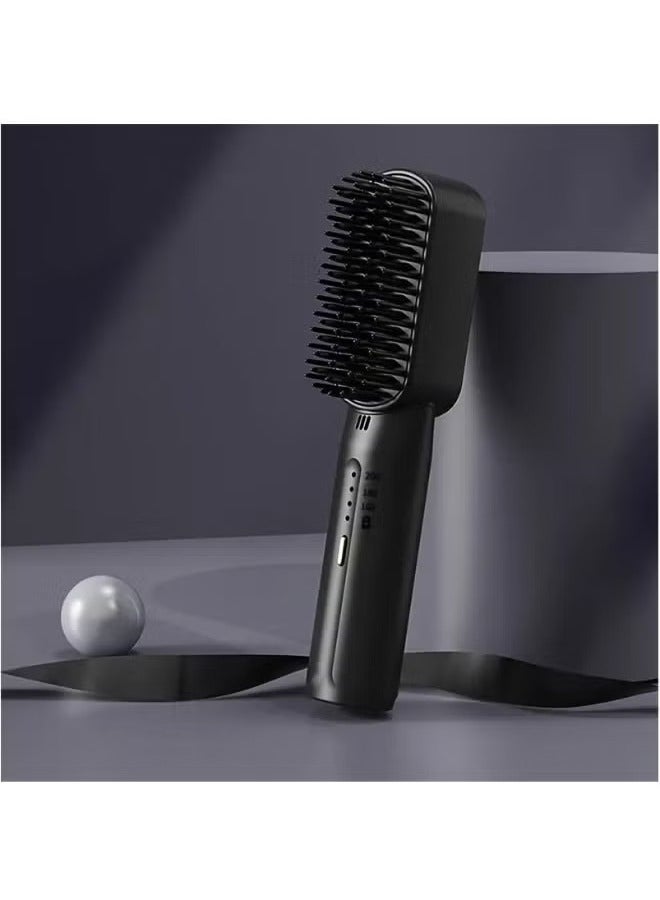Portable Cordless Hair Straightener Brush,Women Straightening Brush with Negative Ion USB Rechargeable, Hot Comb Hair Straightener for Travel,Household,Gift (Black)