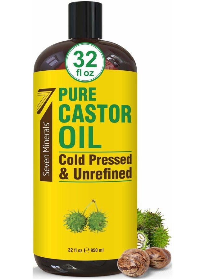 Pure Cold Pressed Castor Oil - Big 32 fl oz Bottle - Unrefined & Hexane Free - 100% Pure Castor Oil for Hair Growth, Thicker Eyelashes & Eyebrows, Dry Skin, Healing, Hair Care, Joint and Muscle Pain