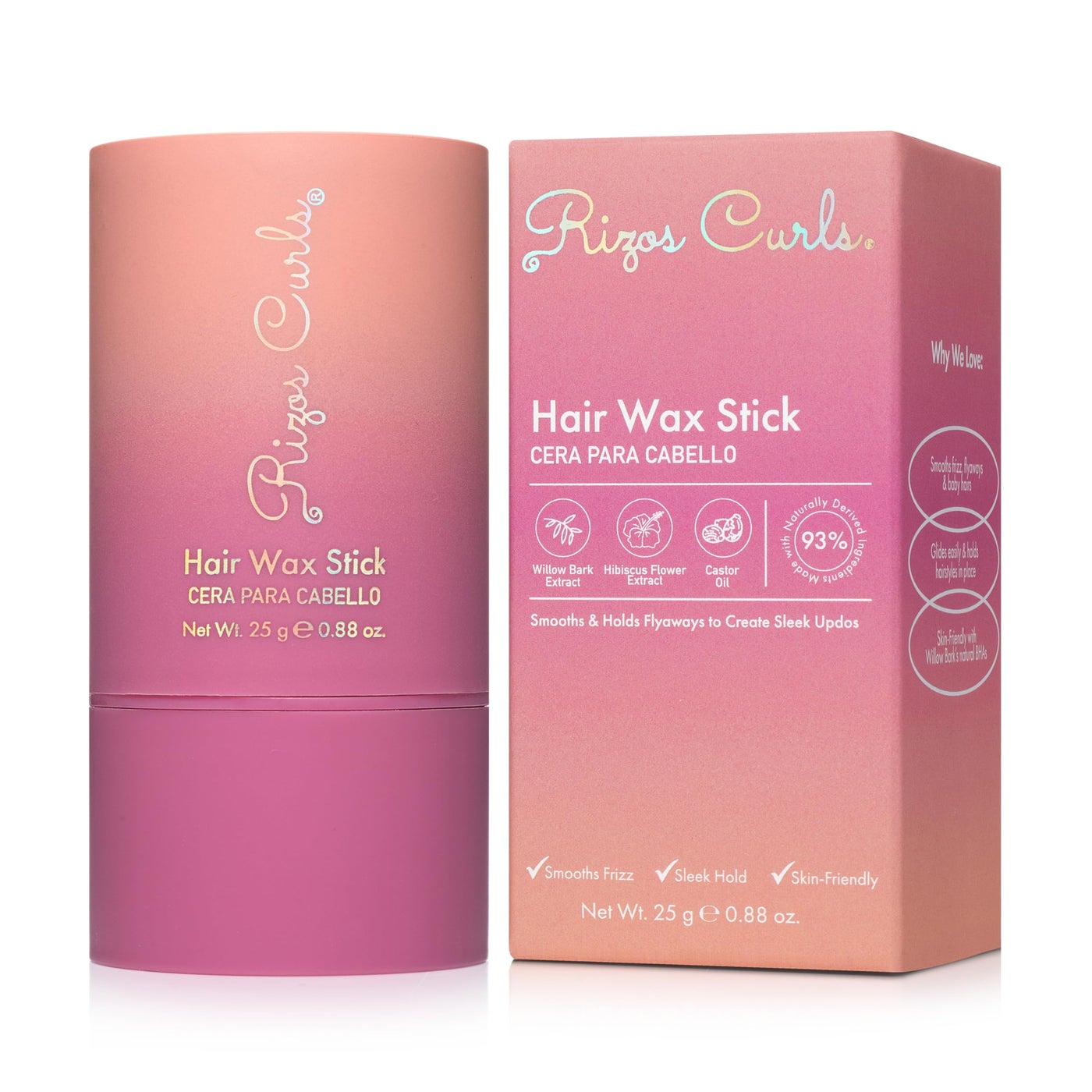 Rizos Curls Hair Wax Stick â€“ Tames Flyaways & Smooths Edges with Castor Oil for Sleek Style â€“ Adds Shine & Frizz Control for Every Hair Type Straight, Wavy, Curly, Coily 1aâ€“4c â€“ Sulfate & Paraben Free