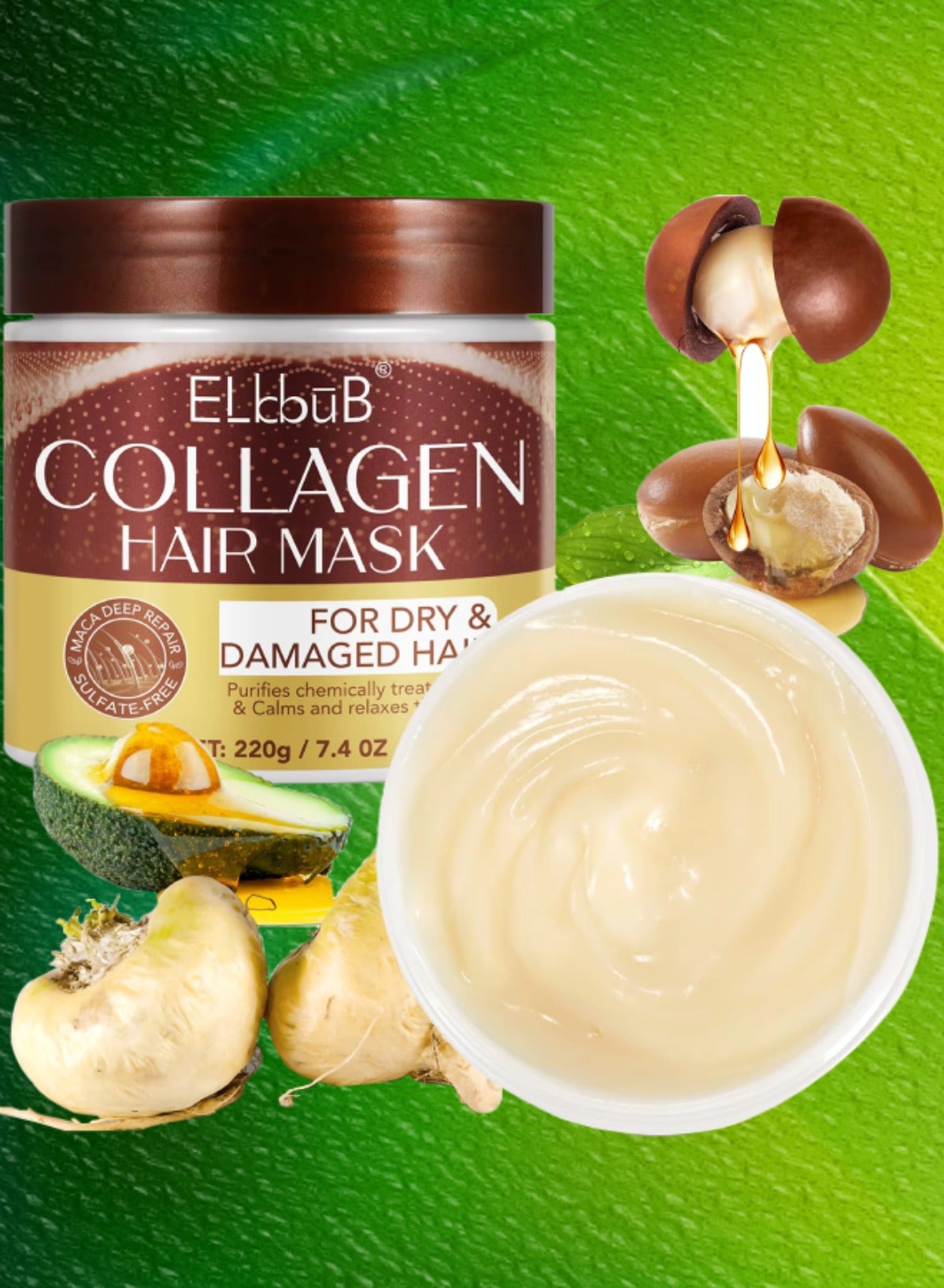220g Collagen Hair Mask Maca Essence Repair Collagen Hair Treatment Masks with Avocado Oil Collagen Deep Conditioning Hair Mask for Dry and Damaged Color Treated Hair Deep Repair Moisturizing Hair Mask