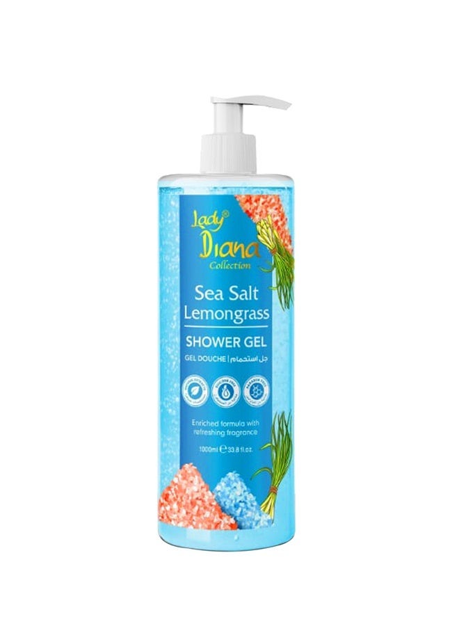Lady Diana Sea Salt Lemongrass Shower Gel 1000ml – Invigorating Foaming Body Wash for Men & Women | Deep Cleansing Formula with Sea Salt & Refreshing Lemongrass Aroma