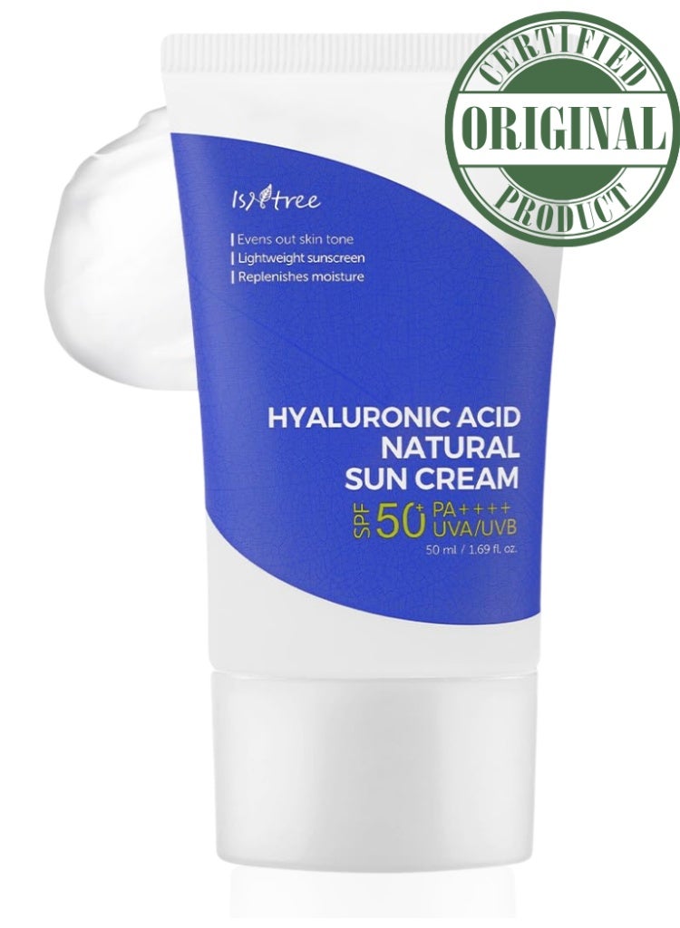 ISNTREE Hyaluronic Acid Natural Suncream SPF50+ PA++++ – Hydrating, Lightweight Daily UV Defense