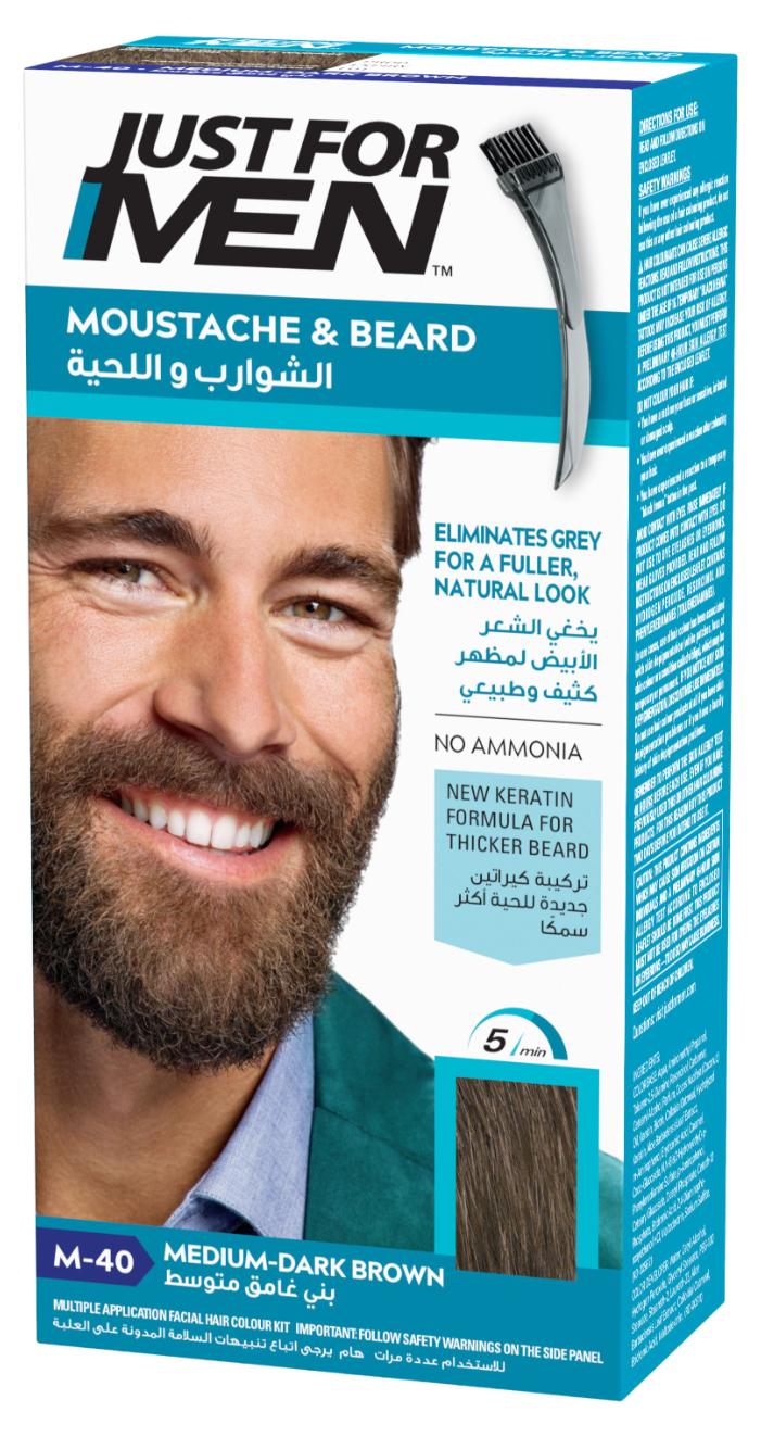 Mustache & Beard – Beard Dye For Men, Medium Dark Brown, M-40, Easy Brush-In Gel With Biotin, Coconut Oil, And Aloe For Soft, Strong Facial Hair